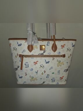 Dooney & Bourke Cream Disney Critter Print Tote with Brown Trim